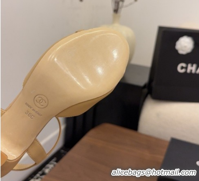 Good Quality Chanel Calfskin Leather Heel Sandals with T Strap G47030 Beige 2026