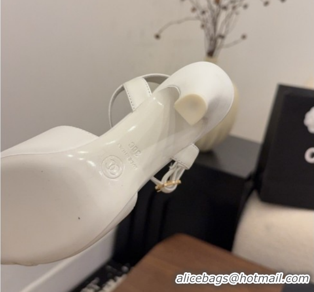 Luxury Cheap Chanel Calfskin Leather Heel Sandals with T Strap G47030 White 2026