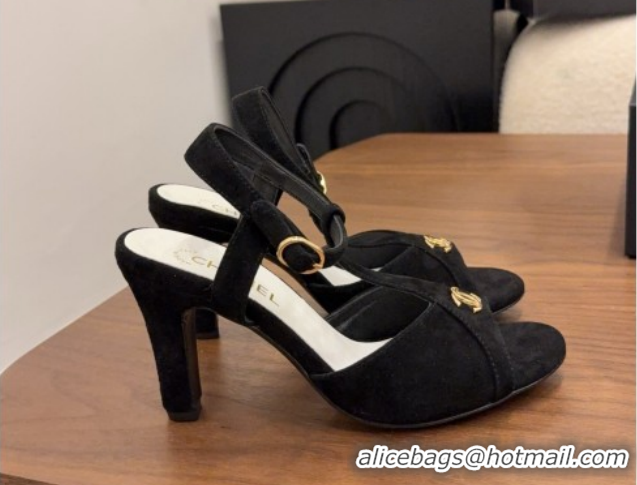 Luxury Chanel Suede Heel Sandals with T Strap G47030 Black 2026