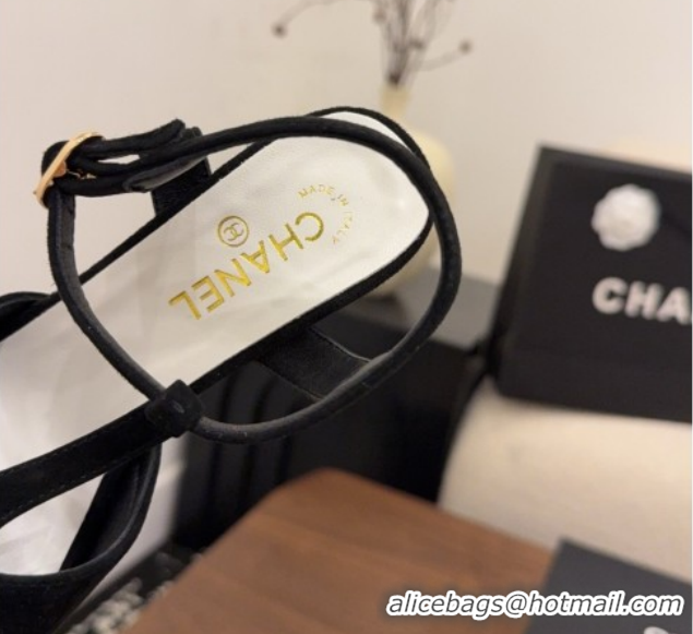 Luxury Chanel Suede Heel Sandals with T Strap G47030 Black 2026