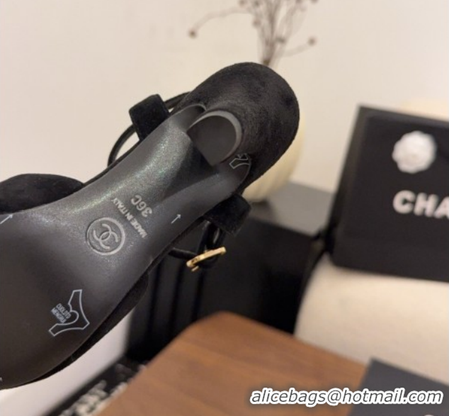 Luxury Chanel Suede Heel Sandals with T Strap G47030 Black 2026