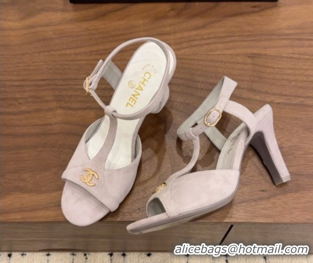 Sophisticated Chanel Suede Heel Sandals with T Strap G47030 Grey 2026