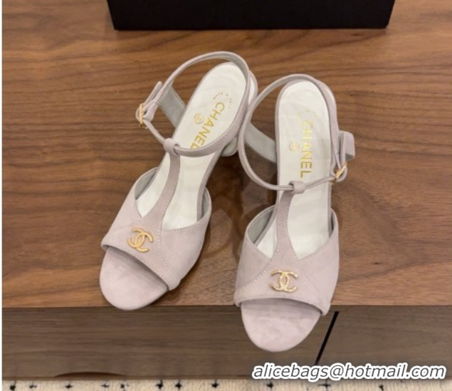 Sophisticated Chanel Suede Heel Sandals with T Strap G47030 Grey 2026