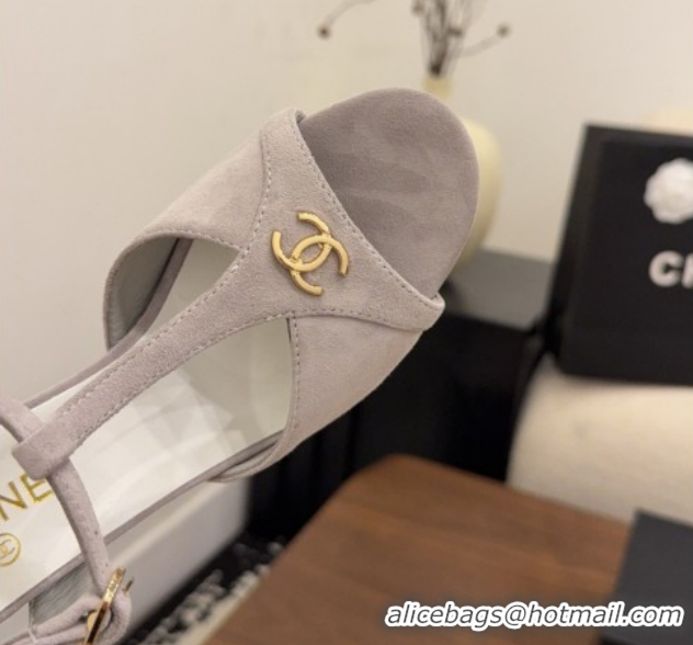 Sophisticated Chanel Suede Heel Sandals with T Strap G47030 Grey 2026
