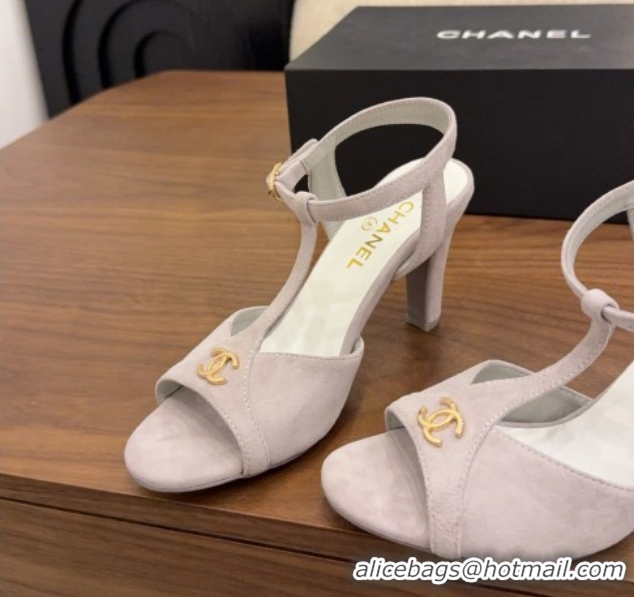 Sophisticated Chanel Suede Heel Sandals with T Strap G47030 Grey 2026