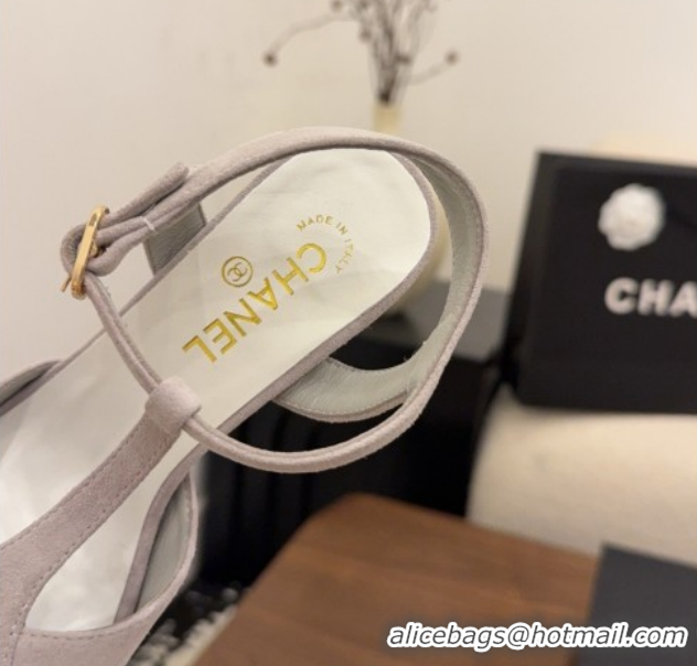 Sophisticated Chanel Suede Heel Sandals with T Strap G47030 Grey 2026