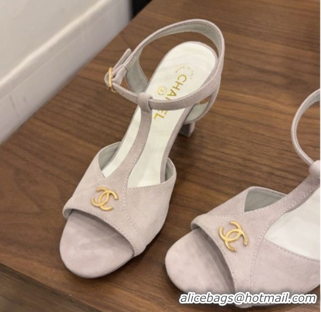 Sophisticated Chanel Suede Heel Sandals with T Strap G47030 Grey 2026