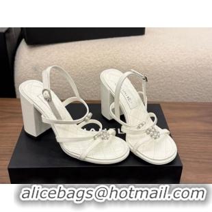 Good Looking Chanel Lambskin Leather Heel Strap Sandals 9cm with Bloom G46964 White 2026