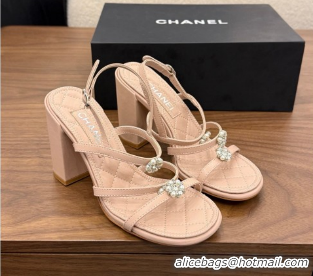 Stylish Chanel Lambskin Leather Heel Strap Sandals 9cm with Bloom G46964 Pink 2026