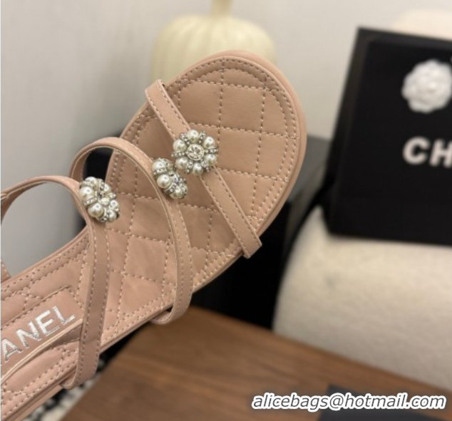 Stylish Chanel Lambskin Leather Heel Strap Sandals 9cm with Bloom G46964 Pink 2026