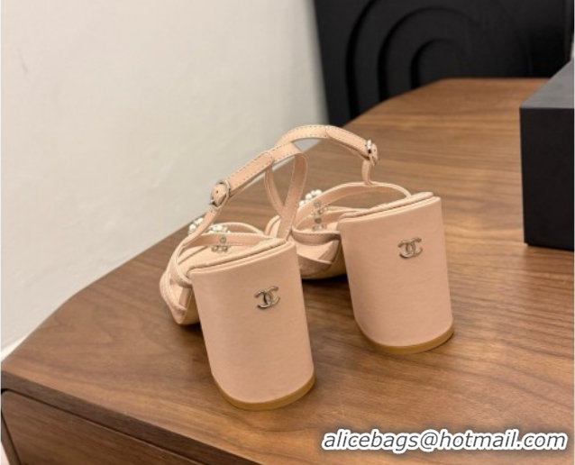 Stylish Chanel Lambskin Leather Heel Strap Sandals 9cm with Bloom G46964 Pink 2026