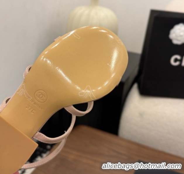 Stylish Chanel Lambskin Leather Heel Strap Sandals 9cm with Bloom G46964 Pink 2026