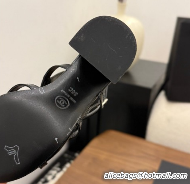 Shop Cheap Chanel Lambskin Leather Heel Strap Sandals 9cm with Bloom G46964 Black 2026