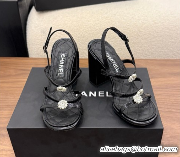 Shop Cheap Chanel Lambskin Leather Heel Strap Sandals 9cm with Bloom G46964 Black 2026
