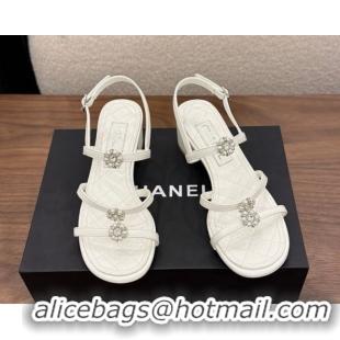 Cheap Price Chanel Lambskin Leather Low Heel Strap Sandals with Bloom G46964 White 2026