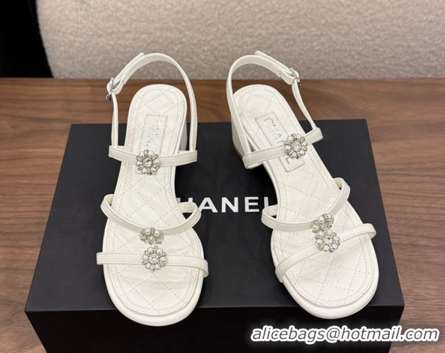 Cheap Price Chanel Lambskin Leather Low Heel Strap Sandals with Bloom G46964 White 2026