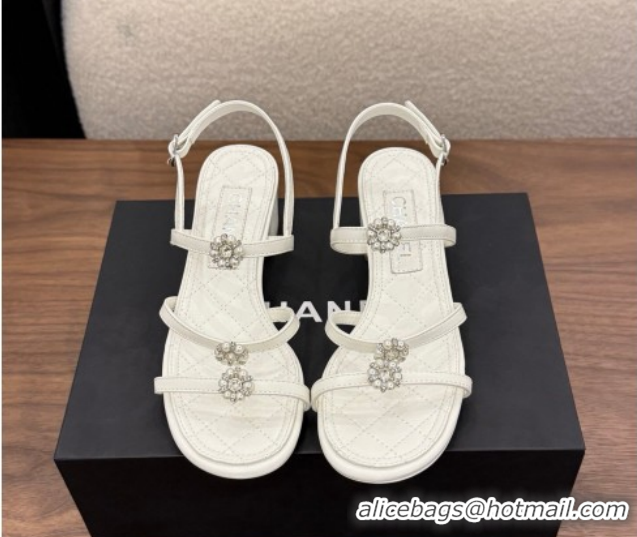 Cheap Price Chanel Lambskin Leather Low Heel Strap Sandals with Bloom G46964 White 2026