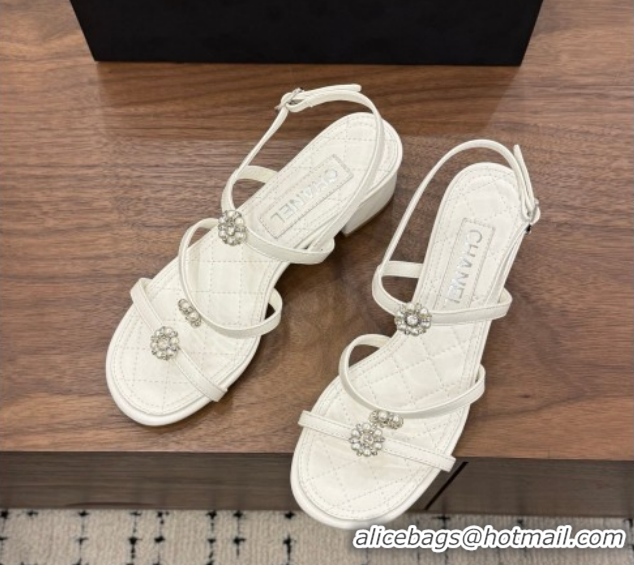 Cheap Price Chanel Lambskin Leather Low Heel Strap Sandals with Bloom G46964 White 2026