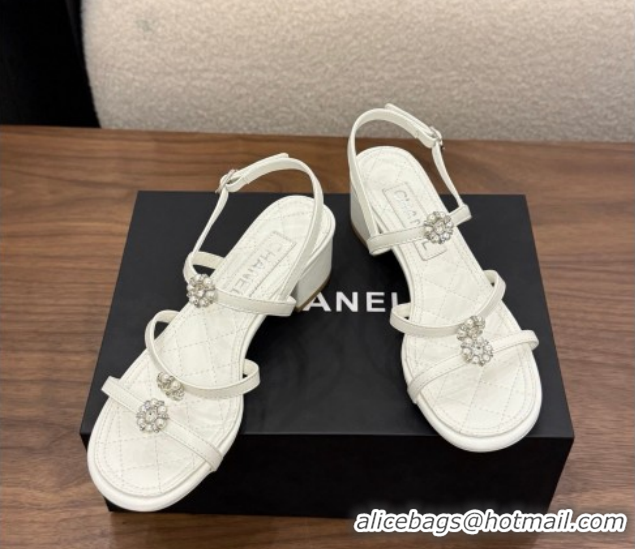 Cheap Price Chanel Lambskin Leather Low Heel Strap Sandals with Bloom G46964 White 2026