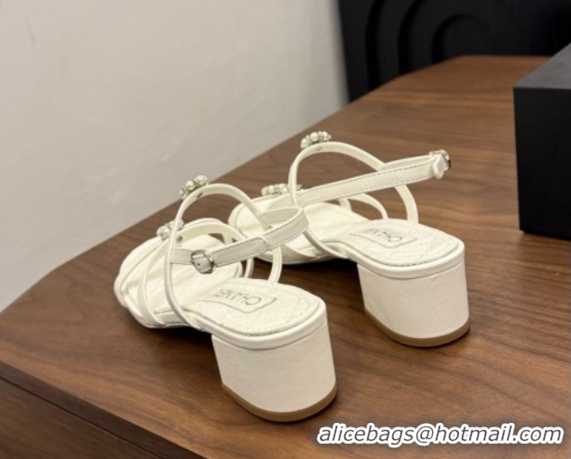 Cheap Price Chanel Lambskin Leather Low Heel Strap Sandals with Bloom G46964 White 2026
