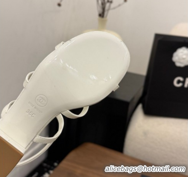 Cheap Price Chanel Lambskin Leather Low Heel Strap Sandals with Bloom G46964 White 2026