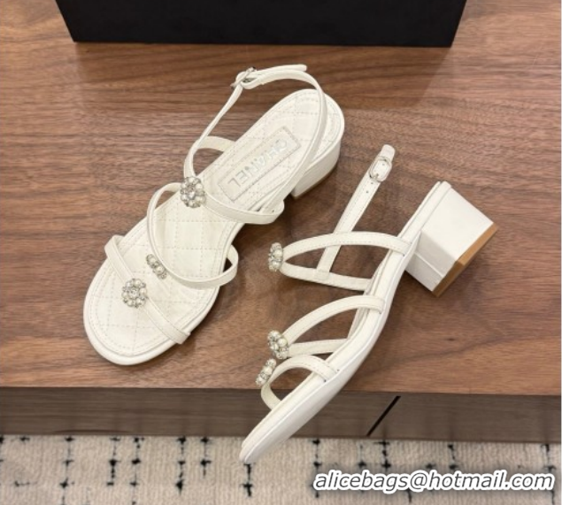 Cheap Price Chanel Lambskin Leather Low Heel Strap Sandals with Bloom G46964 White 2026