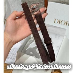 Dior Suede and Leather Belt 2cm with Strass CD Buckle 1231 Brown/Silver 2025