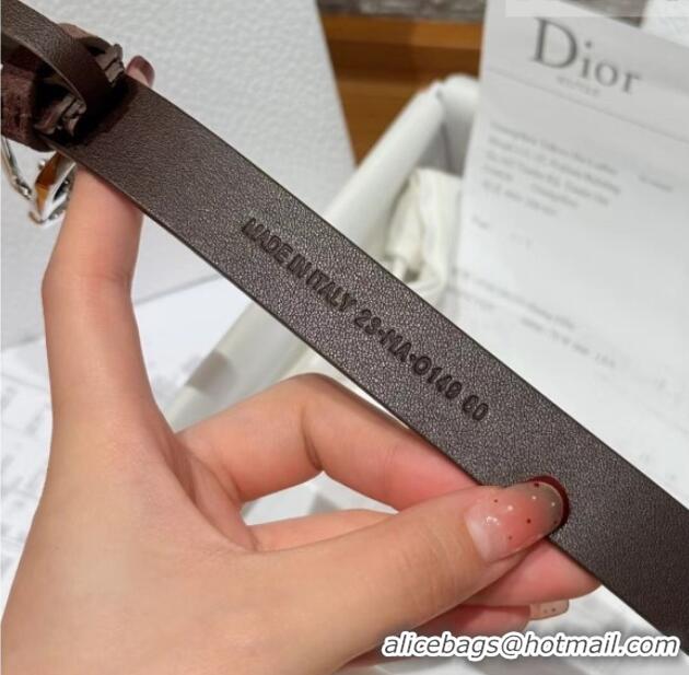 Dior Suede and Leather Belt 2cm with Strass CD Buckle 1231 Brown/Silver 2025