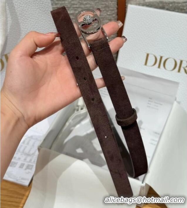 Dior Suede and Leather Belt 2cm with Strass CD Buckle 1231 Brown/Silver 2025
