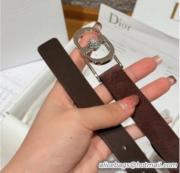Dior Suede and Leather Belt 2cm with Strass CD Buckle 1231 Brown/Silver 2025