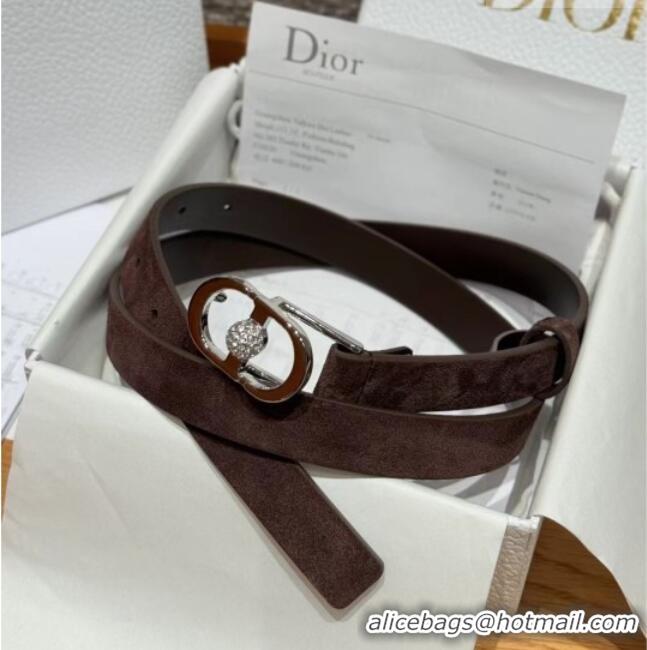 Dior Suede and Leather Belt 2cm with Strass CD Buckle 1231 Brown/Silver 2025