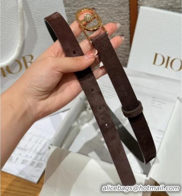 Top Quality Dior Suede and Leather Belt 2cm with Strass CD Buckle 1231 Brown/Gold 2025