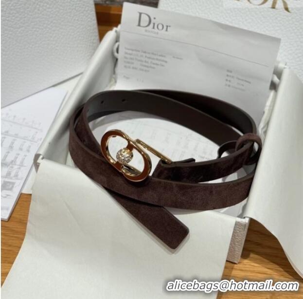 Top Quality Dior Suede and Leather Belt 2cm with Strass CD Buckle 1231 Brown/Gold 2025