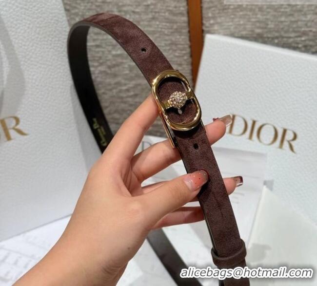 Top Quality Dior Suede and Leather Belt 2cm with Strass CD Buckle 1231 Brown/Gold 2025