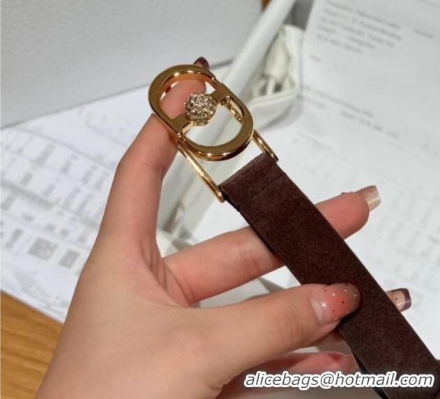 Top Quality Dior Suede and Leather Belt 2cm with Strass CD Buckle 1231 Brown/Gold 2025