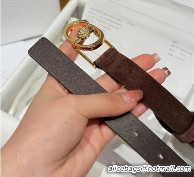 Top Quality Dior Suede and Leather Belt 2cm with Strass CD Buckle 1231 Brown/Gold 2025
