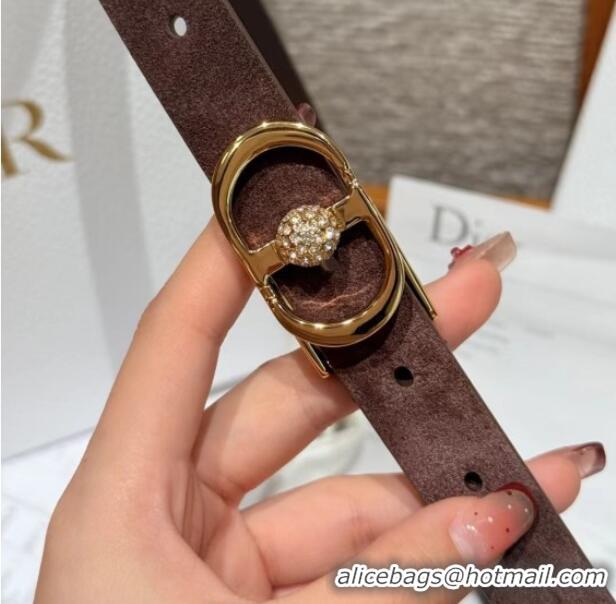 Top Quality Dior Suede and Leather Belt 2cm with Strass CD Buckle 1231 Brown/Gold 2025