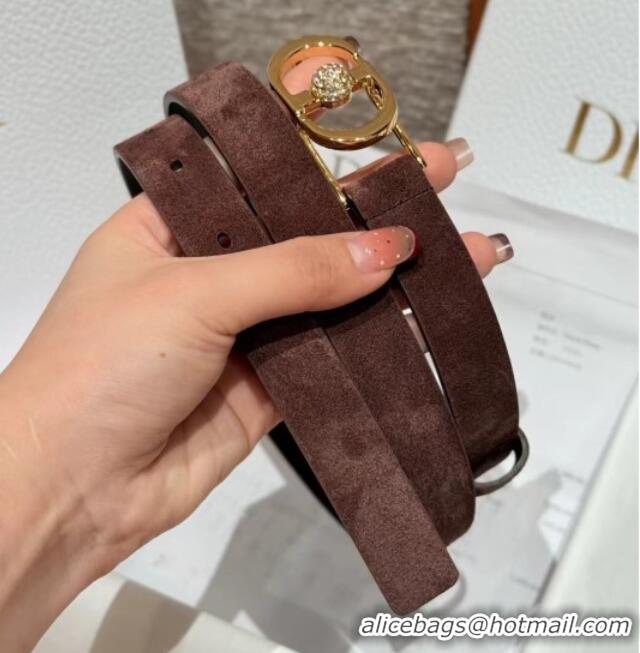 Top Quality Dior Suede and Leather Belt 2cm with Strass CD Buckle 1231 Brown/Gold 2025