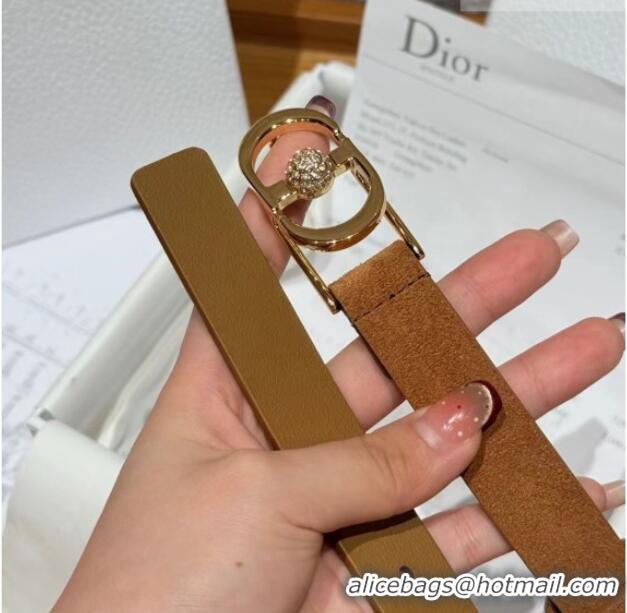 Good Taste Dior Suede and Leather Belt 2cm with Strass CD Buckle 1231 Beige/Gold 2025