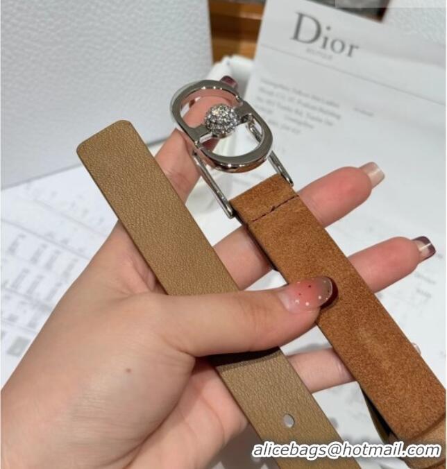 Unique Discount Dior Suede and Leather Belt 2cm with Strass CD Buckle 1231 Beige/Silver 2025