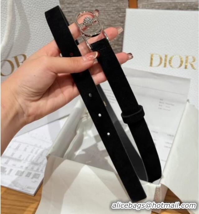 Luxury Cheap Dior Suede and Leather Belt 2cm with Strass CD Buckle 1231 Black/Silver 2025