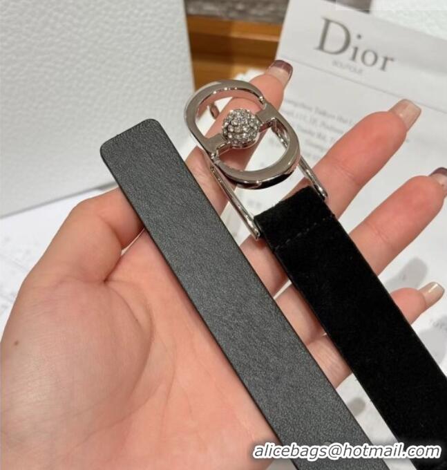 Luxury Cheap Dior Suede and Leather Belt 2cm with Strass CD Buckle 1231 Black/Silver 2025