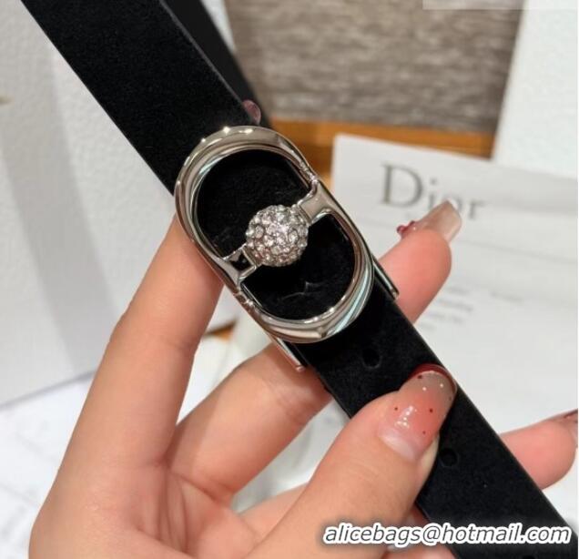 Luxury Cheap Dior Suede and Leather Belt 2cm with Strass CD Buckle 1231 Black/Silver 2025