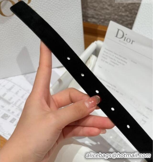 Luxury Cheap Dior Suede and Leather Belt 2cm with Strass CD Buckle 1231 Black/Silver 2025
