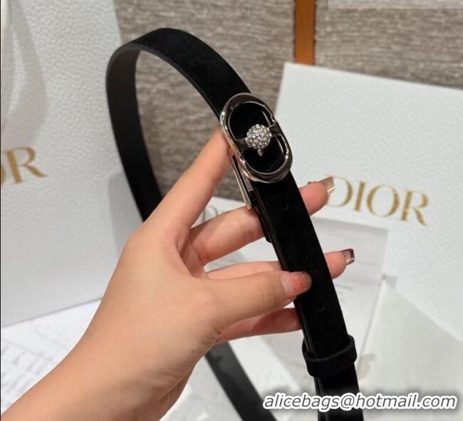 Luxury Cheap Dior Suede and Leather Belt 2cm with Strass CD Buckle 1231 Black/Silver 2025