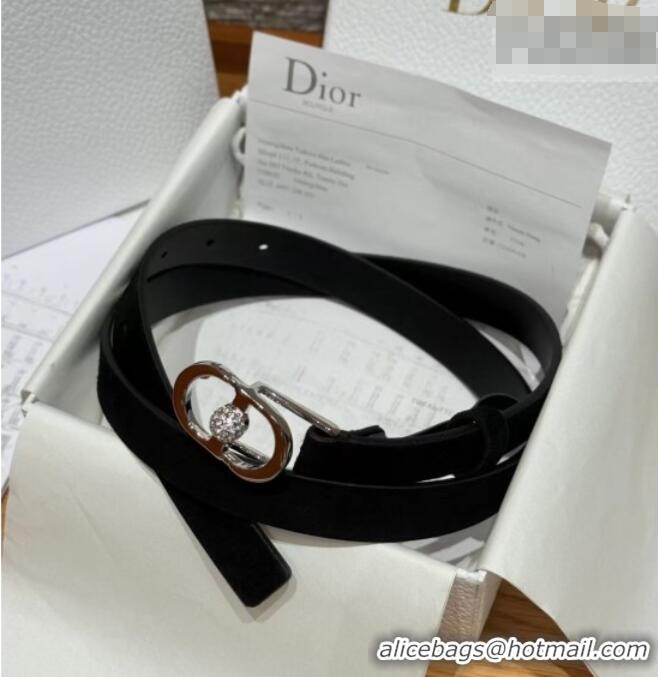 Luxury Cheap Dior Suede and Leather Belt 2cm with Strass CD Buckle 1231 Black/Silver 2025