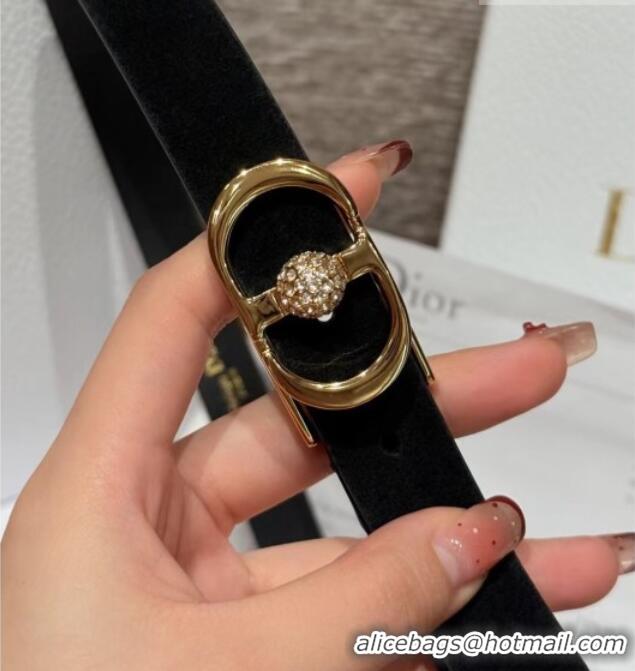 Good Taste Dior Suede and Leather Belt 2cm with Strass CD Buckle 1231 Black/Gold 2025