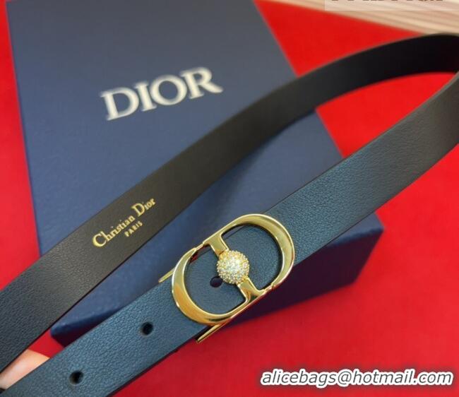 Famous Brand Dior Calfskin Leather Belt 2cm with Strass CD Buckle 1231 Black/Gold 2025