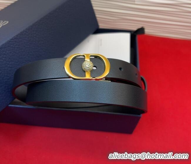 Famous Brand Dior Calfskin Leather Belt 2cm with Strass CD Buckle 1231 Black/Gold 2025