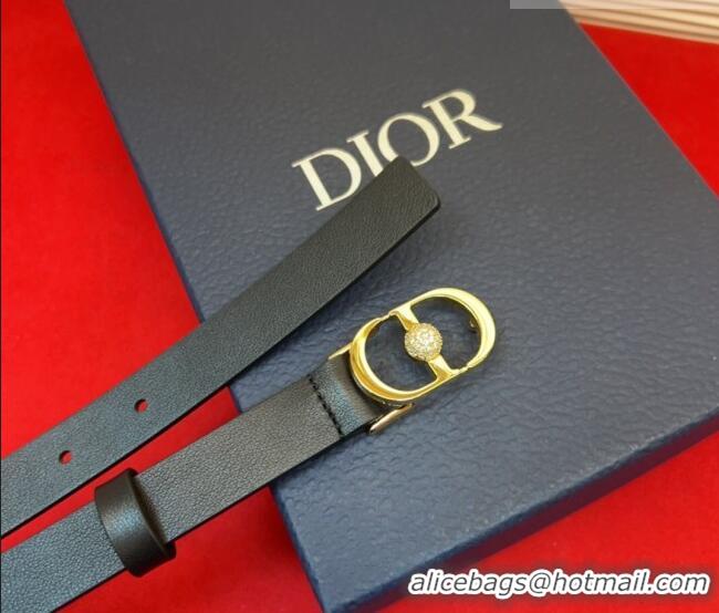 Famous Brand Dior Calfskin Leather Belt 2cm with Strass CD Buckle 1231 Black/Gold 2025